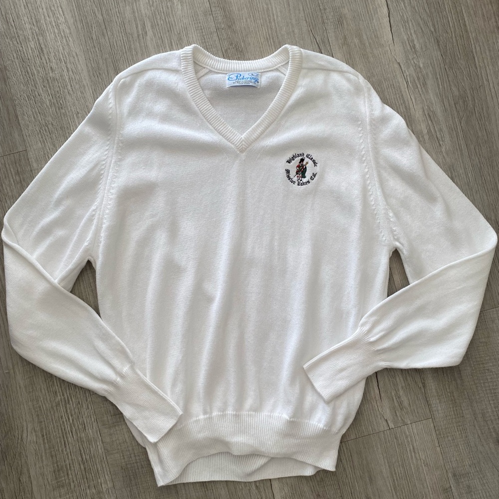 VTG Pickering White V-Neck Sweater Highland Classic Mission Lakes CC Golf - Sz L